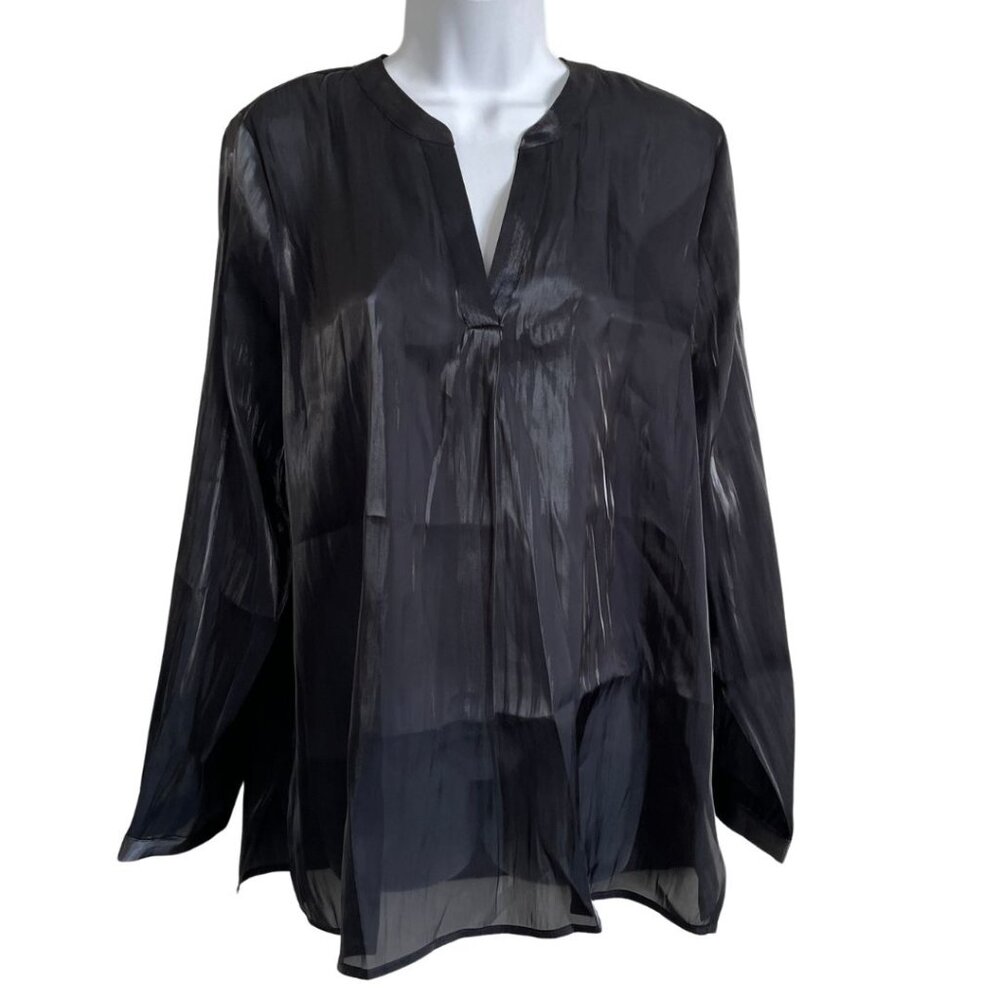 NWT Vince Camuto Black Opulent Mood V-Neck Poplin Blouse Size L